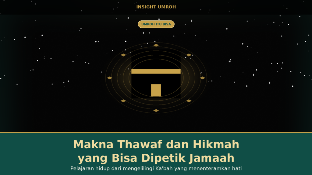 Ilustrasi Ka'bah dengan cincin thawaf emas di bawah langit malam bertabur bintang, melambangkan makna thawaf dan hikmah yang bisa dipetik jamaah