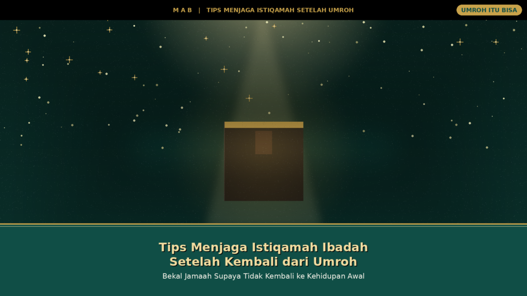Ilustrasi Ka'bah dengan cahaya spiritual untuk artikel tips menjaga istiqamah ibadah setelah kembali dari umroh