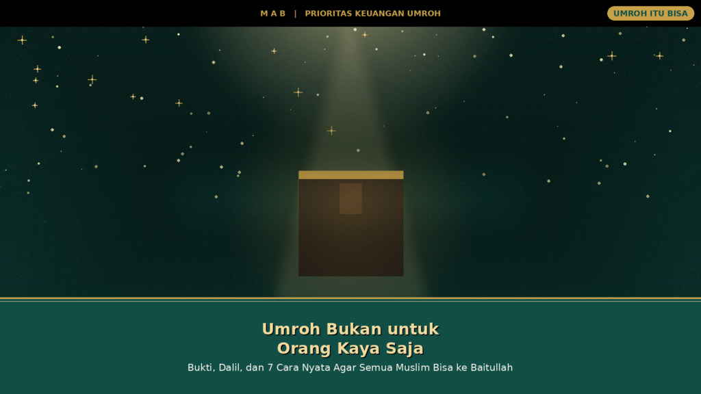 Banner artikel Umroh Bukan untuk Orang Kaya Saja - latar Ka bah dengan cahaya spiritual MAB